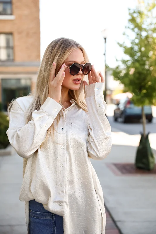 Fashion Forward Outfits Radiant Mood Beige Metallic Button-Up Blouse