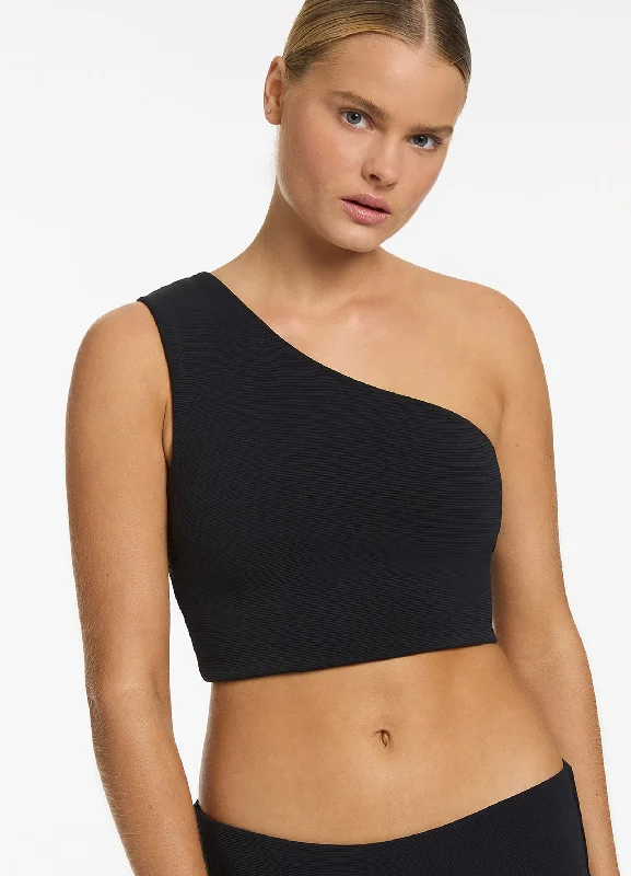 Trendy Urban Attire Isla Rib Wide Shoulder Top - Black