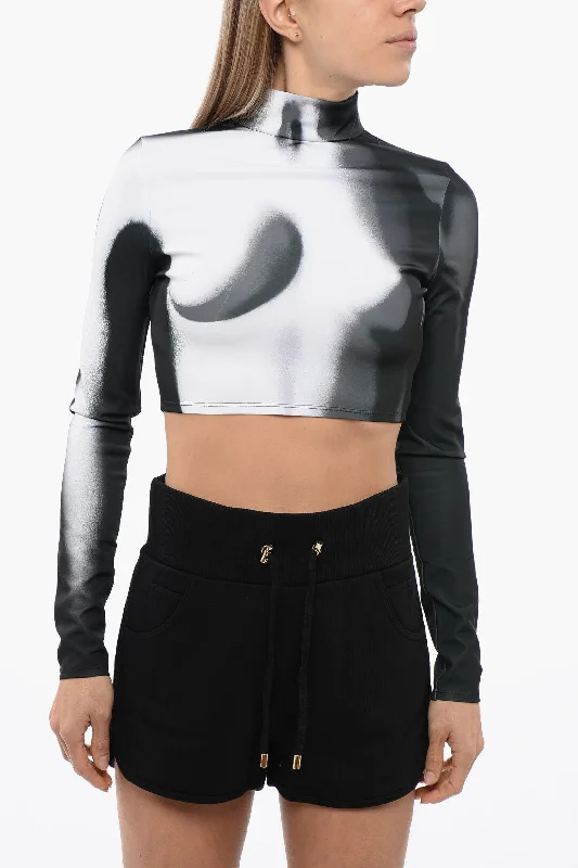 Style Breakthroughs Balmain Jersey Cropped Top With Body Print