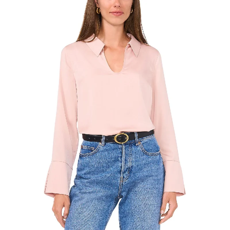 Relaxed Style Womens Collar V Neck Blouse