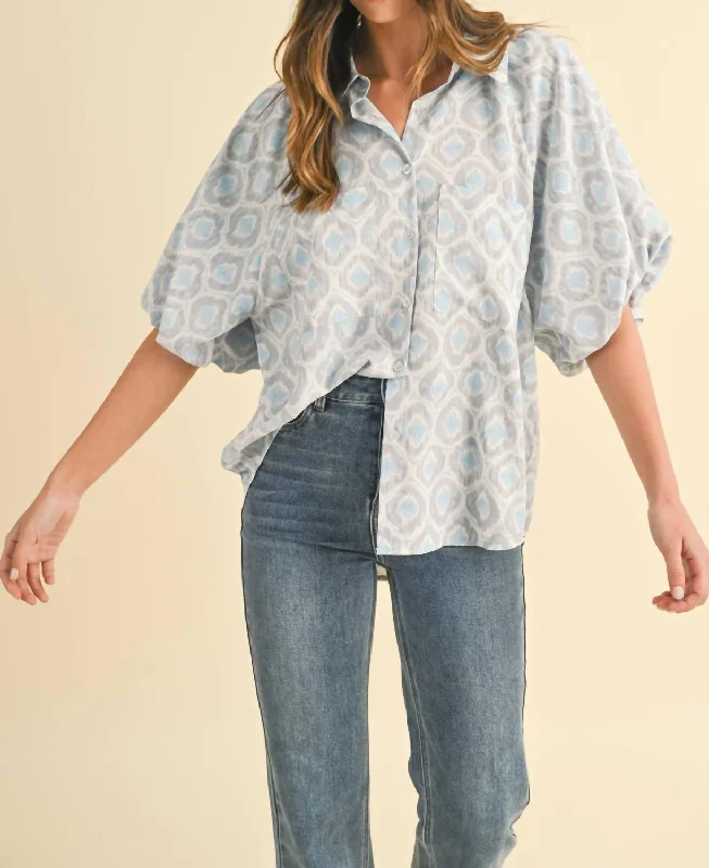 Exclusive Discount Bubble Sleeve Blouse In Blue