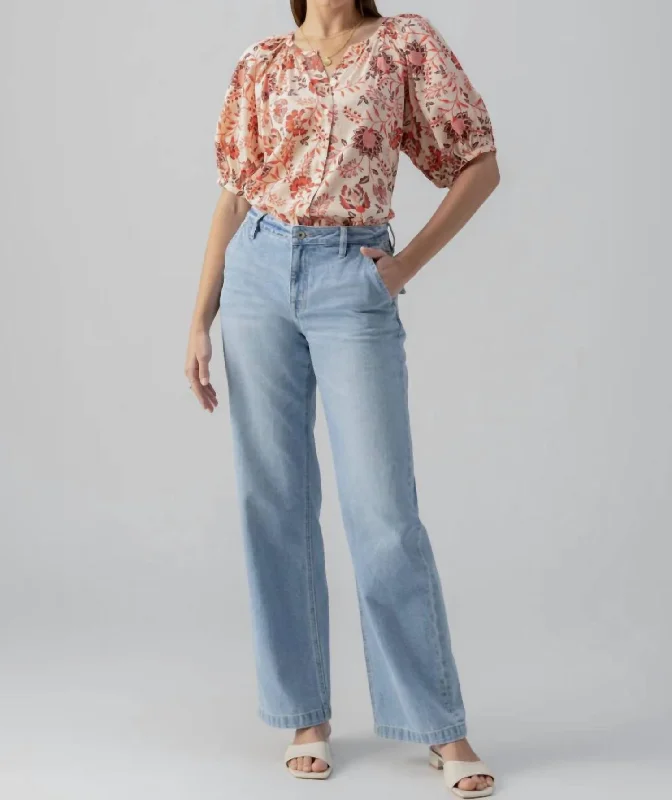 Special Occasion Wear Bubble Sleeve Boho Blouse In Pacific Light