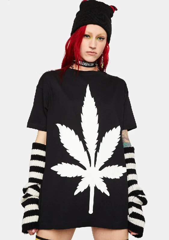 Preppy Style Weed Leaf Oversized Tee