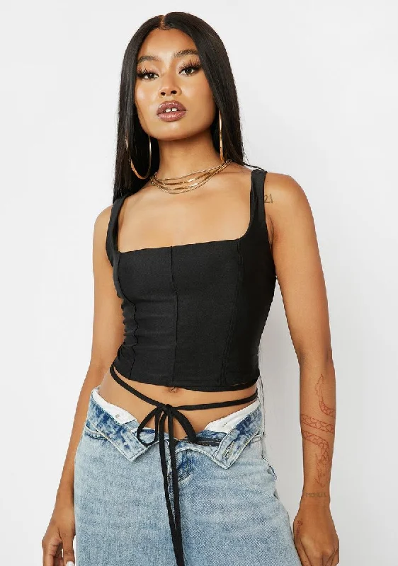 Essentials On Sale Noir Saskia Lace Up Corset Top