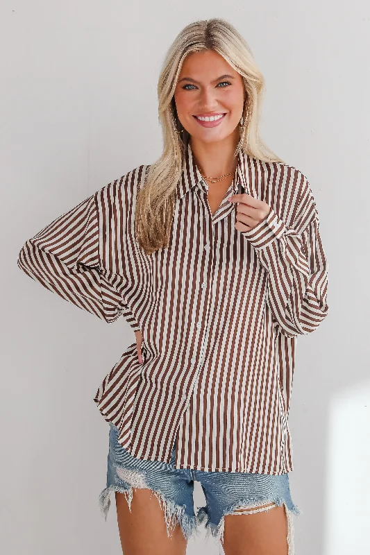 Fashionista Favorites FINAL SALE - Composed Essence Satin Striped Button-Up Blouse