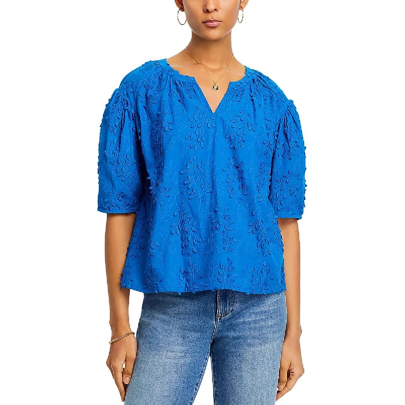 Luxury Comfort Womens Embroidered Split Neck Blouse