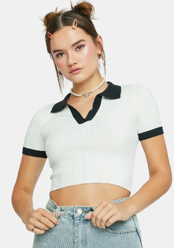 Flash Sale Event Pure Controlled Actions Ribbed Collared Crop Top