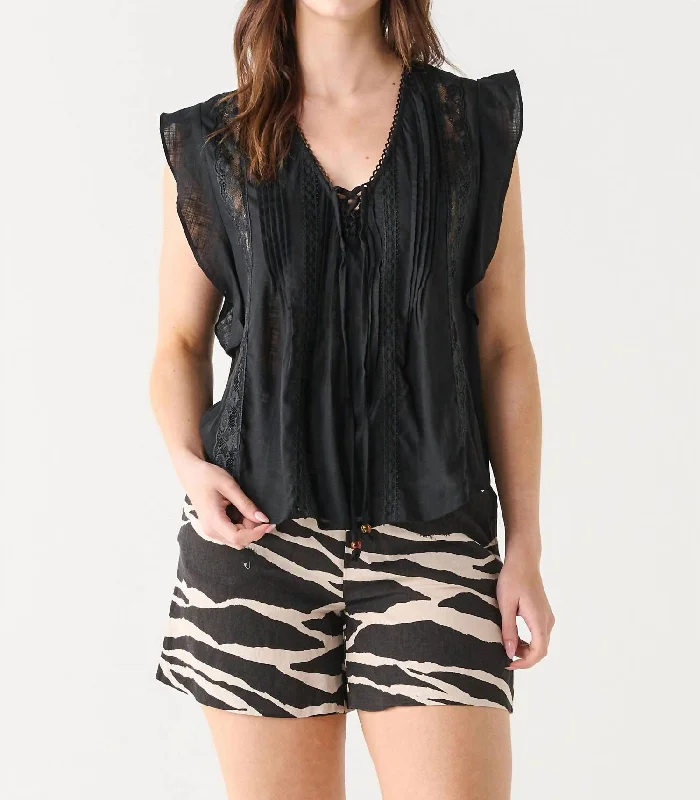 Lighten Up With Nordic Styles Lace Insert Blouse In Black