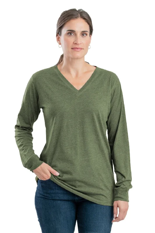 Graceful Fashion Berne Lichen Cotton Blend Womens Performance V-Neck Tee L/S