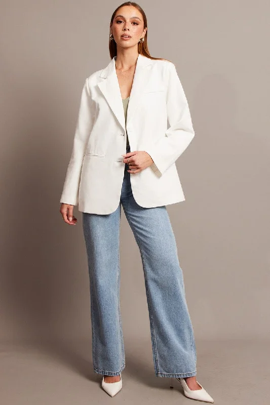 Summer Essentials White Oversized Blazer Long Sleeve