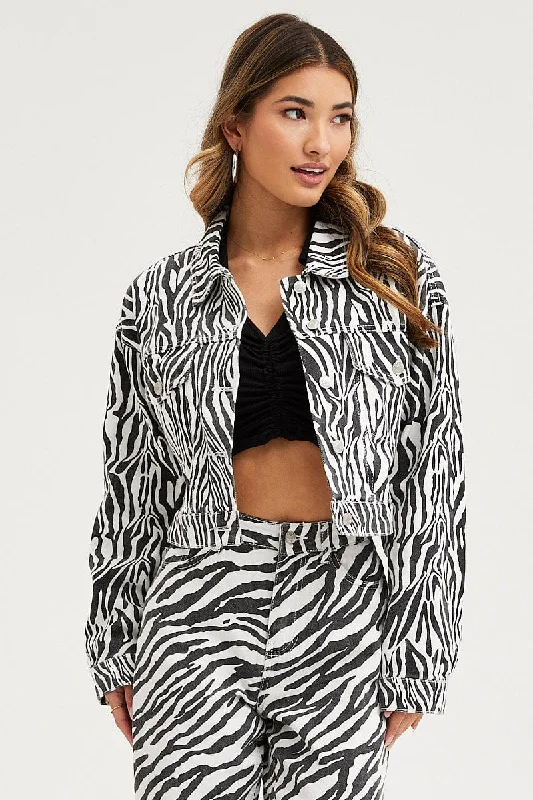 Casual Chic Clothing Print Demin Jacket Long Sleeve