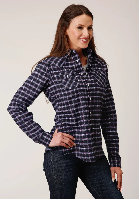 Feminine Flow Roper Womens Unlined Flannel Blue 100% Cotton L/S Shirt