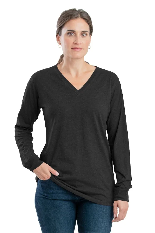 Relaxed Fashion Berne Black Cotton Blend Womens Performance V-Neck Tee L/S