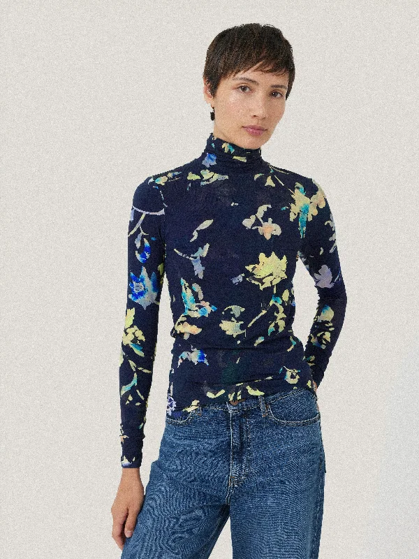 Chic Style, Always In Vogue Hidden Floral Jersey Polo | Navy