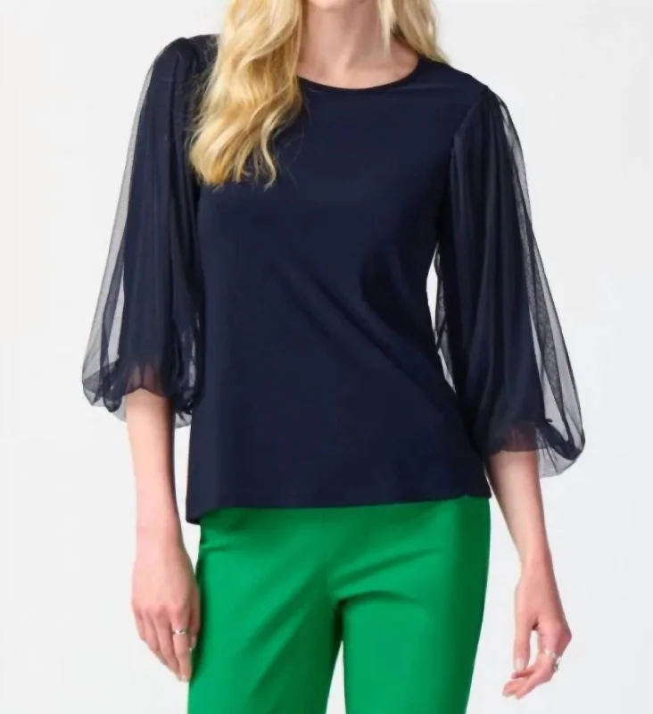 Score Big On Glamorous Red - Carpet Styles Blouse In Midnight Blue