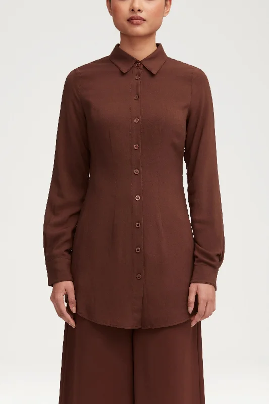 Special Occasion Wear Sarah Fitted Button Down Top - Dark Brown