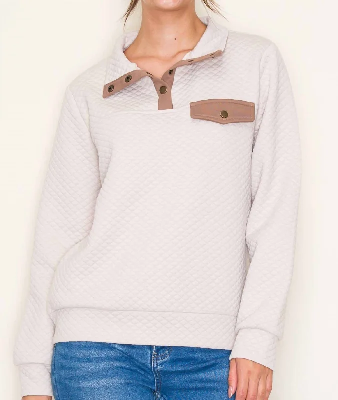 Effortless Style, Endless Impact Polo Collar Quilted Jersey Top In Oatmeal