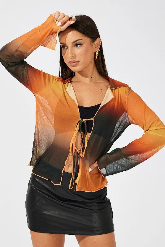 Insane Discount Onslaught Brown Abstract Mesh Cardigan Long Sleeve