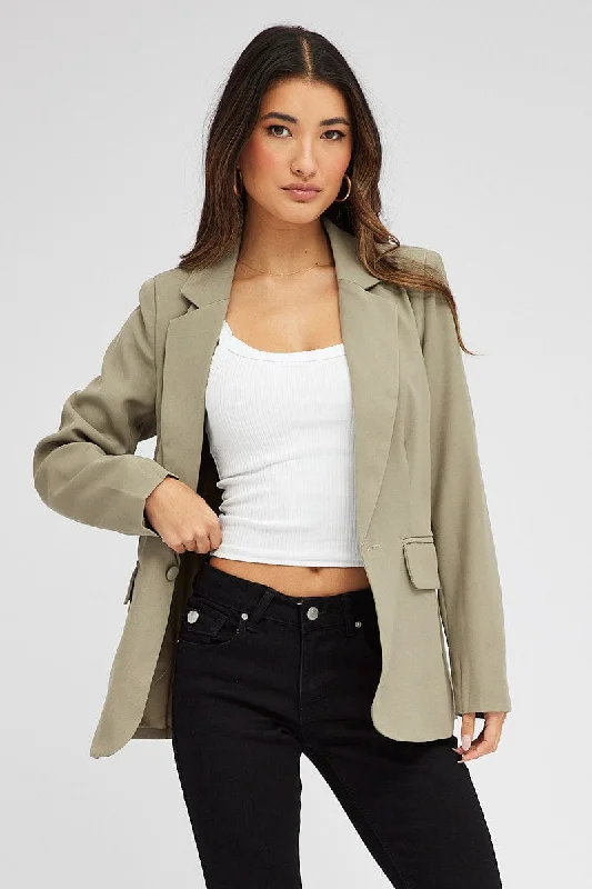 Stylish Looks Green Jacket Long Sleeve Collar Neck