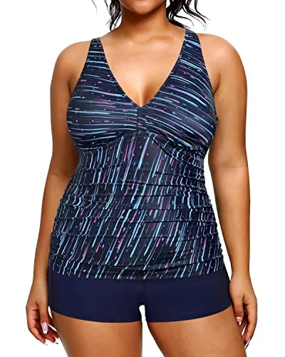 Imeless Style Women's Plus Size Tummy Control Tankini Swimsuit Shorts-Navy Blue