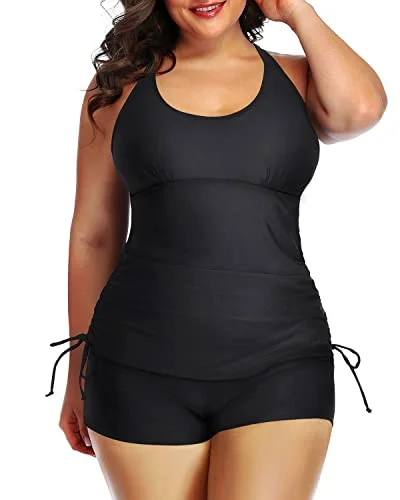 Comfortable Clothes Women's Plus Size Tankini Swimsuit Bathing Suit Top Shorts Athletic Swimwear-Black