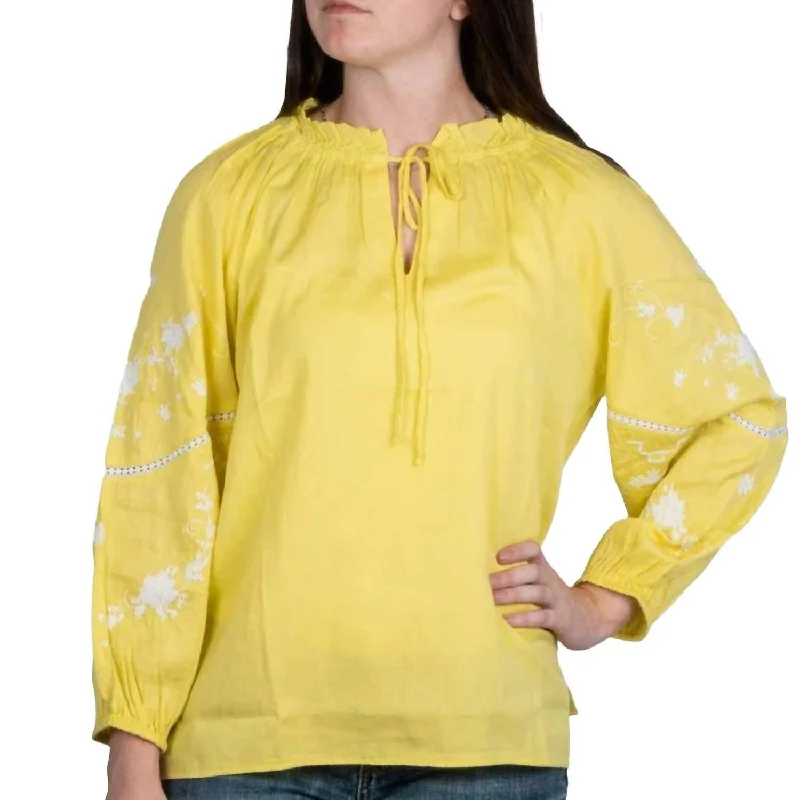 Unbeatable Deals Embroidered Sleeve Blouse In Lemon