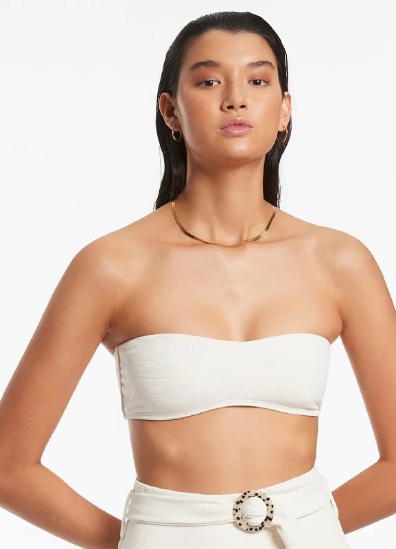 Summer Fashion Isla Rib Minimal Bandeau Bikini Top - Cream