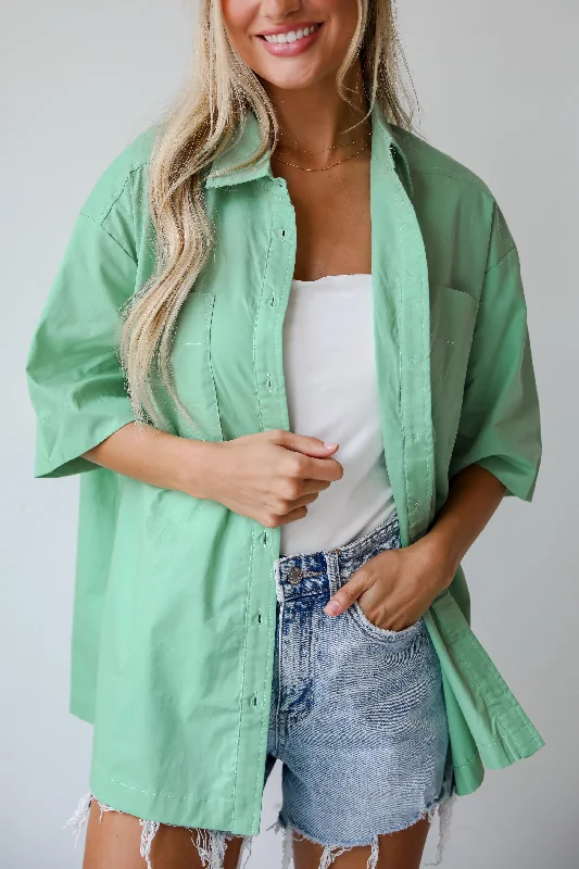 Fashion Forward FINAL SALE - Totally Sensational Green Oversized Button-Up Blouse