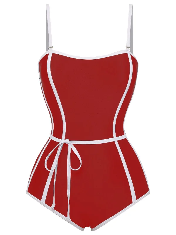 Free Spirited Fashion Red 1960s Lined Sling One-Piece Swimsuit