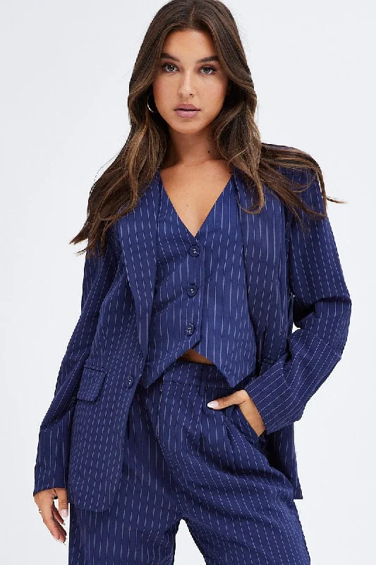 Top Brand Discounts Stripe Blazer Long Sleeve Tailored Single Breasted