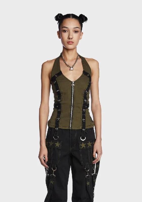 Embrace New Fashion Army Multi Eyelet Corset Top