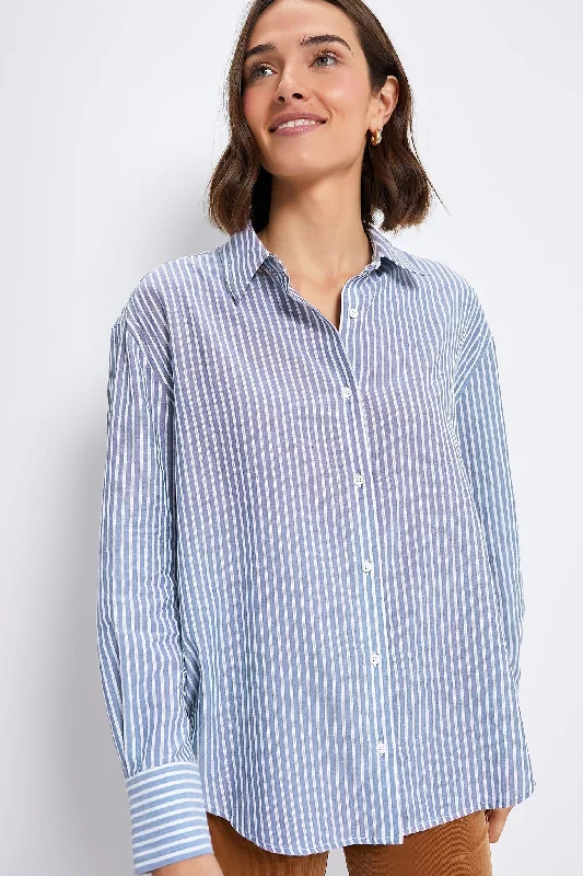 Discounts On Casual Weekend Styles Washed Blue Pointelle Stripe Nadine Boyfriend Button Down