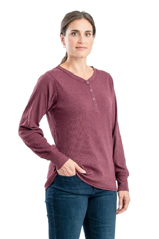 Sophisticated Style Berne Maroon Cotton Blend Womens Heavyweight Rib Knit Henley L/S