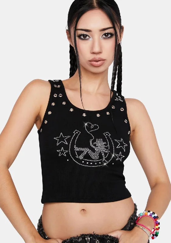 Bold Fashion Texas Fold'em Rhinestone Crop Tank