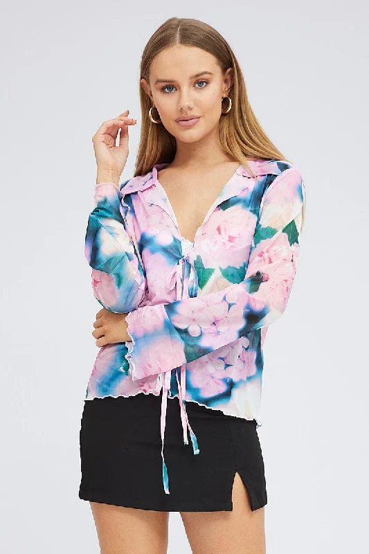 Fashion Sale Pink Abstract Mesh Cardigan Long Sleeve