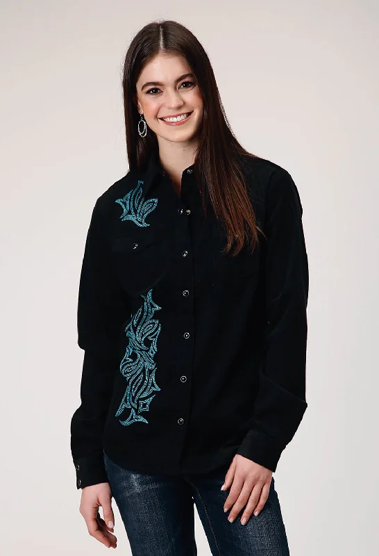 Bold Patterns Roper Womens Western Corduroy Jet Black 100% Cotton L/S Shirt