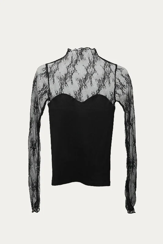 Seasonal Fashion Lace Cotton-Jersey Bustier Top In Black