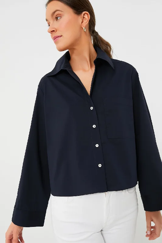 Grab Romantic Date - Night Styles Now Navy Mara Cropped Button Down