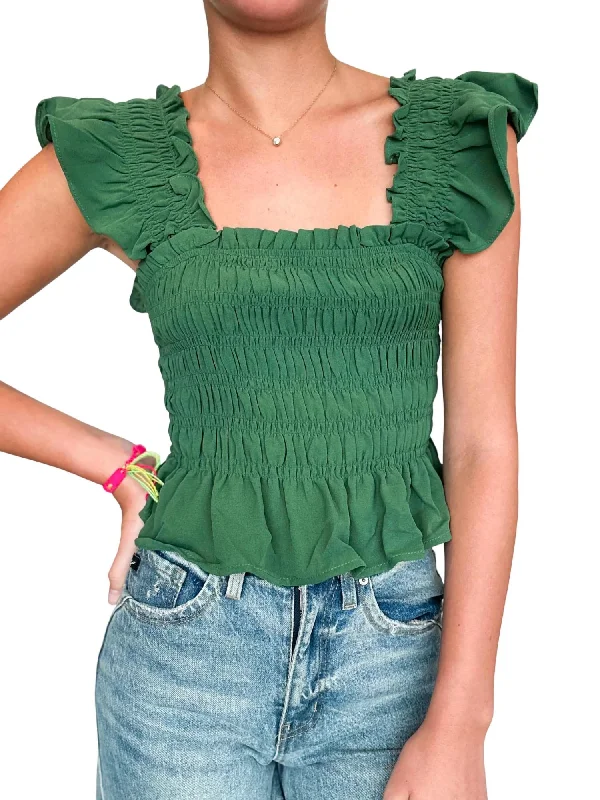 Stylish Basics Envy Smocked Tank In Hunter Green