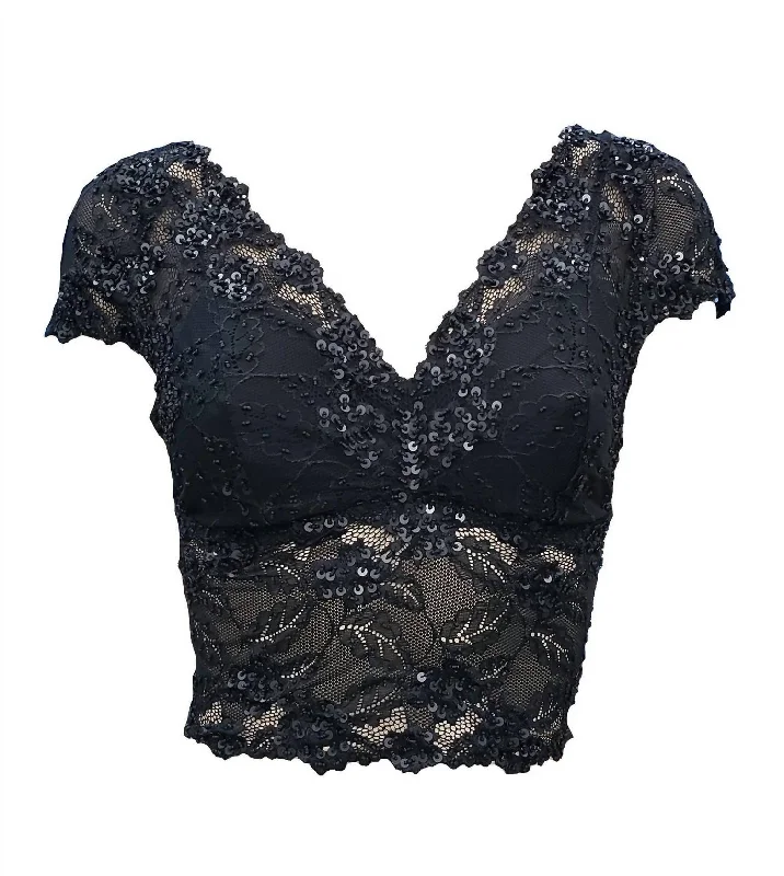 Evening Looks Grace Lace Hand Beaded Cami With Sleeves In Black