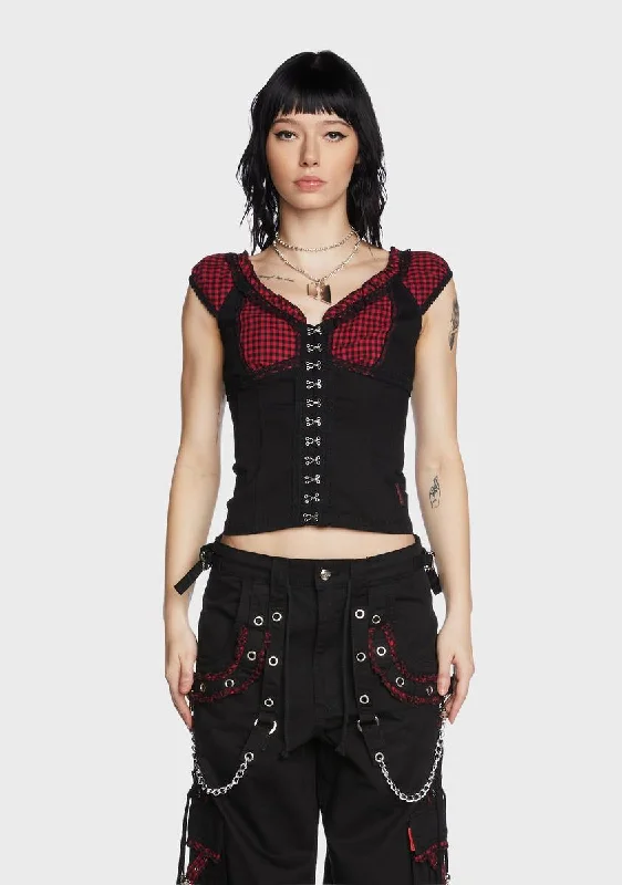 Gorgeous Glamour Collection Black And Red Bo Peep Cap Sleeve Corset