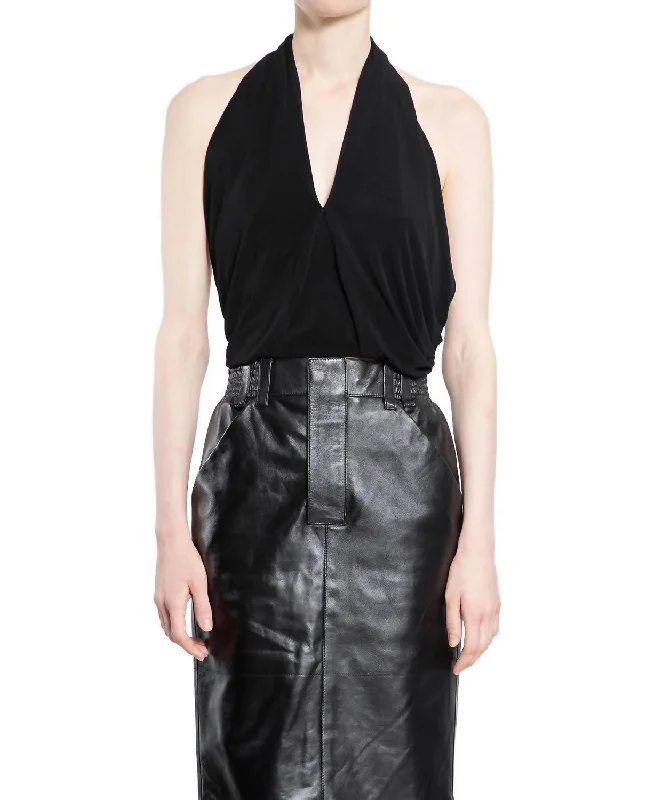 Quality Driven Apparel Draped Ruched Stretch Jersey Halterneck Top In Black