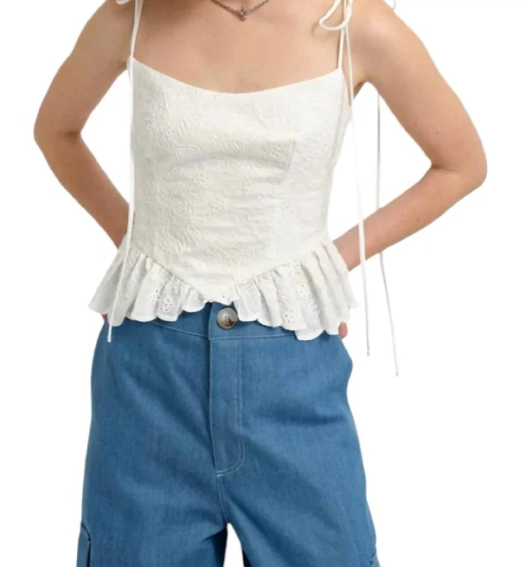 All Season Fashion Collection Candy Corset Top In White Eyelet