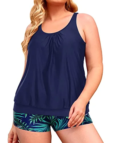 Catch Every Fashion Trend Flattering Swimwear for Plus Size Women Blouson Tankini Tops with Swim Shorts