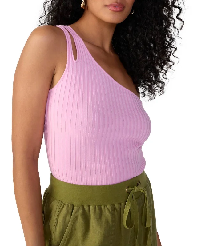 Final Clearance One Shoulder Rib Tank In Pink No. 3