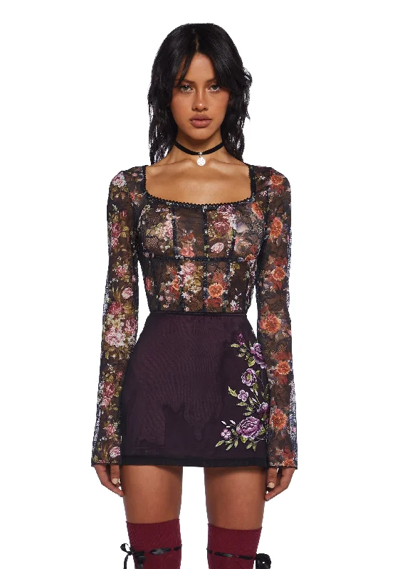 Trendy Aesthetics Once Loved Floral Corset Top - Black