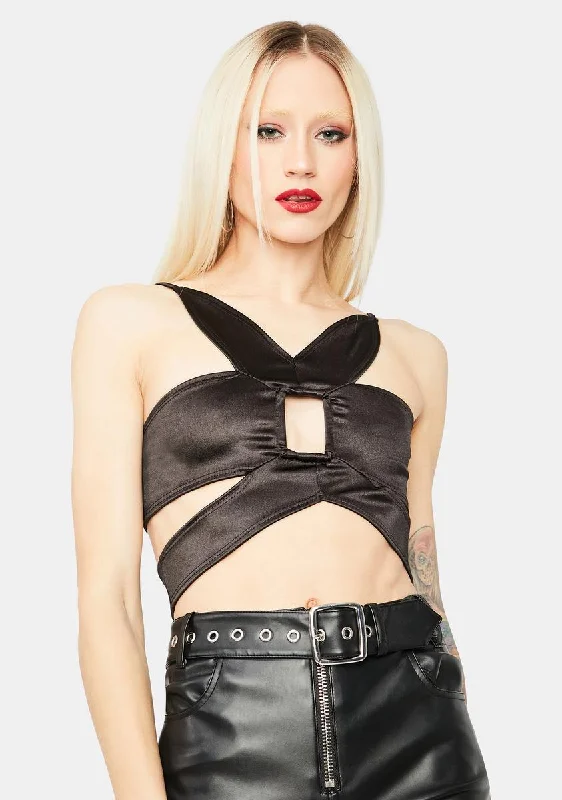 Chic And Edgy Dark Bloom Cutout Crop Top