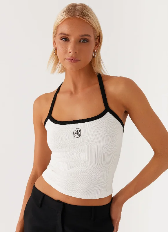 Stylish Savings Signature Monogram Halter Top - White