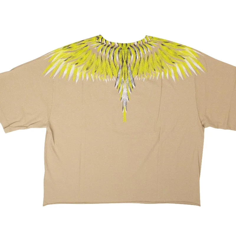 Free Spirited Fashion Marcelo Burlon Sharp Wings Oversized Tee - Beige/Lime