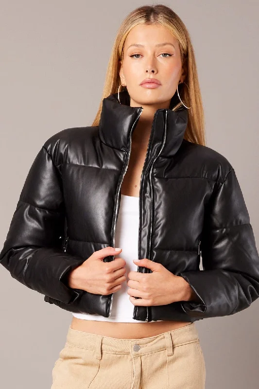 Budget Saver Black Jacket Zip Thru Long Sleeves Faux Leather